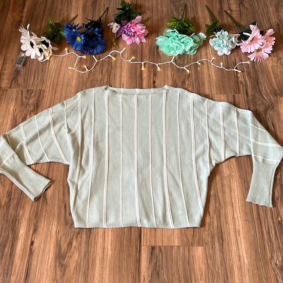 Sweaters - Teal and White Striped Sweater